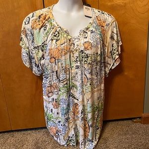 Chaps, Plus Size - 2X, New with Tags, double layered, short sleeved top